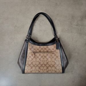 LN - Coach Kristy Shoulder Bag in Colorblock Signature Khaki Brown Canvas